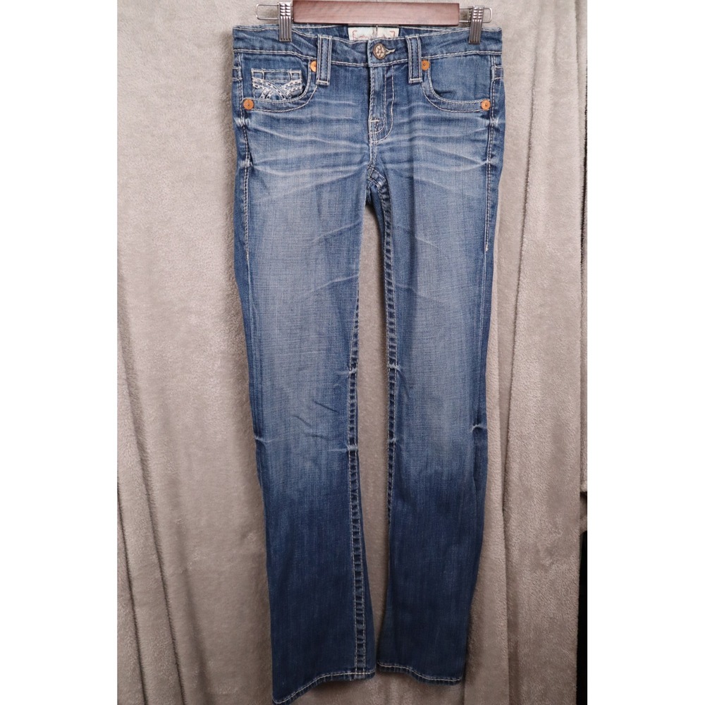 Big Star Liv Bootcut Jeans Womens 27L Medium Wash Thick Stitch Embroidered